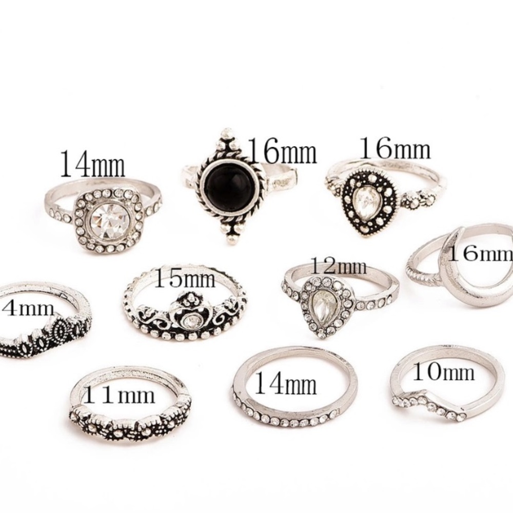 🎯 3/$20 10 Piece set Boho Retro Silver Ring Set - Picture 6 of 6